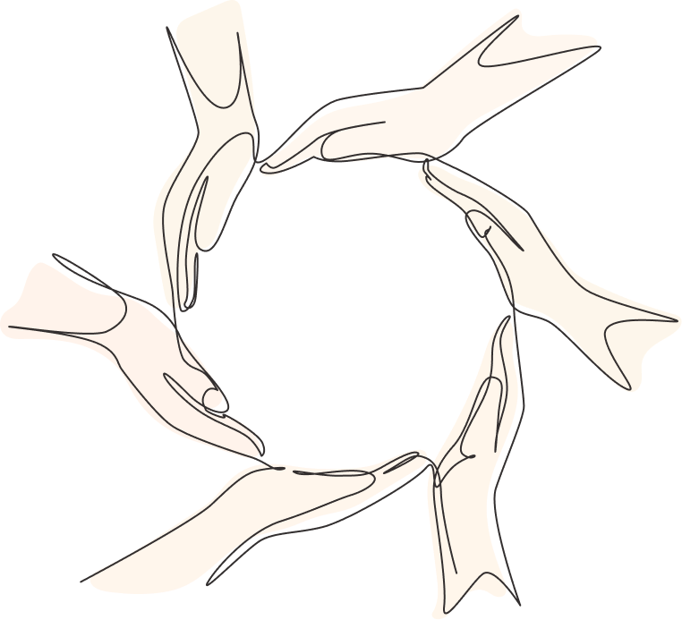 A circle of hands reaching inward